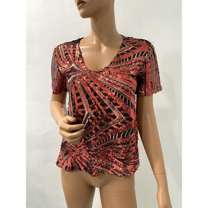 Christina Karin sequins top red size small short sleeves